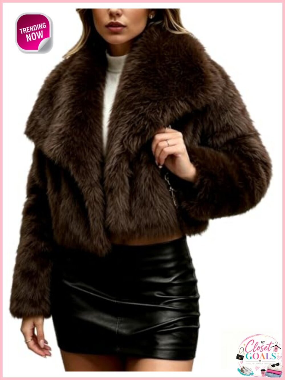 Faux Fur Coat Cropped Fluffy Shaggy Jacket for Women Winter